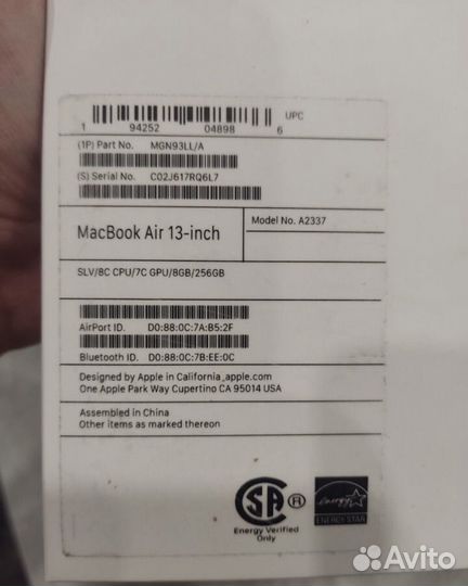 Apple MacBook air 13 2020 m1 8gb 256