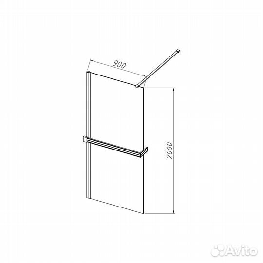 Перегородка для душа 900x2000, хром, прозрачное с