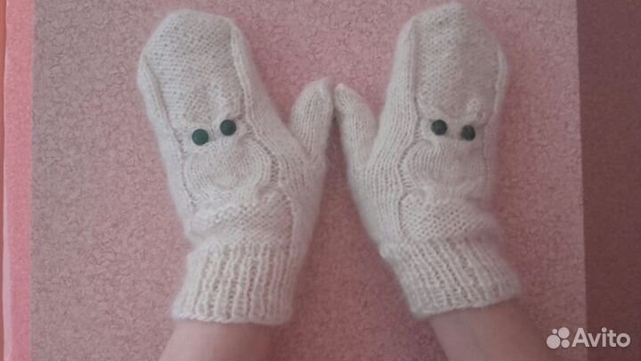 Вязаные варежки ручной работы из козьего пуха