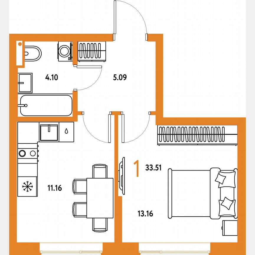 1-к. квартира, 33,5 м², 8/23 эт.