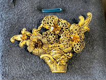 Антикварная золотая брошь корзина с цветами Европа