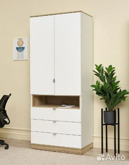 Шкаф двухстворчатый Юкки белый / дуб делано