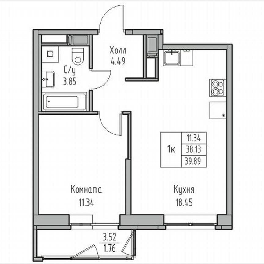 1-к. квартира, 39,9 м², 13/23 эт.
