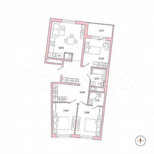 3-к. квартира, 83,6 м², 6/8 эт.