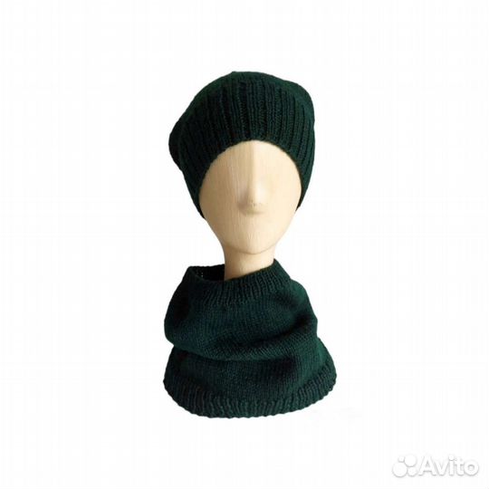 Комплект шапка и снуд зелёный