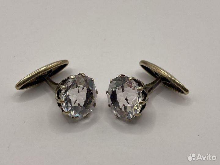 Серебряные запонки с горным хрусталем