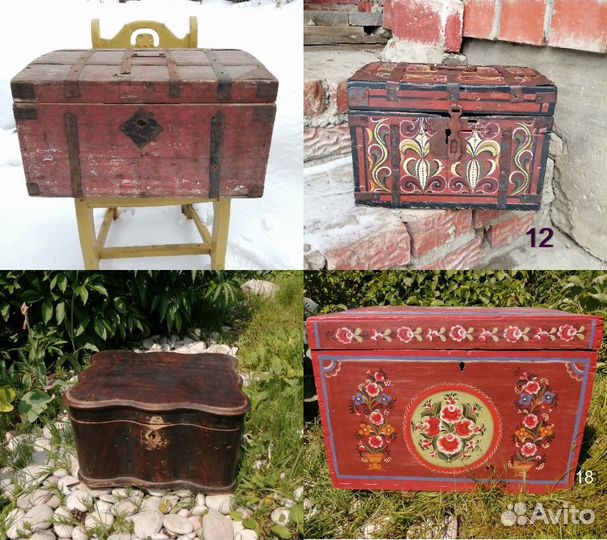 Сундук старинный расписной, ларец, шкатулка