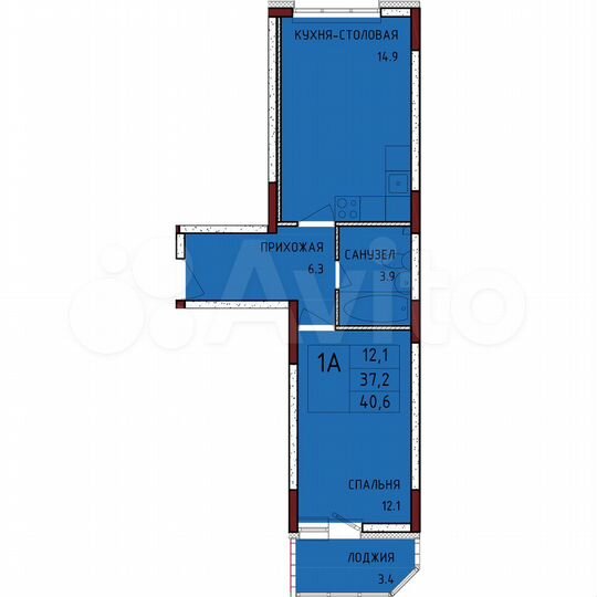 1-к. квартира, 40,6 м², 2/17 эт.