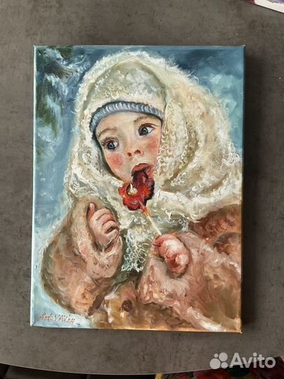 Картина маслом Девочка и леденец на заказ 40 х30