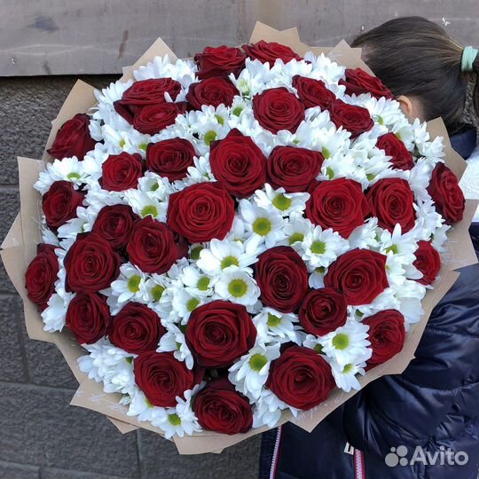 Букет из ромашек и роз доставка Краснодар