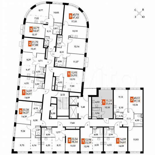 1-к. апартаменты, 23,8 м², 13/15 эт.