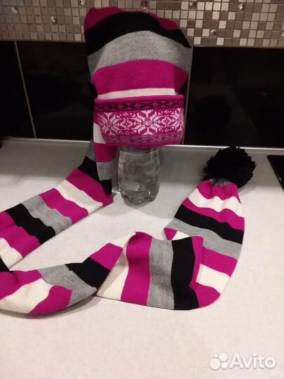 Утепленная шапка - шарф для девочки