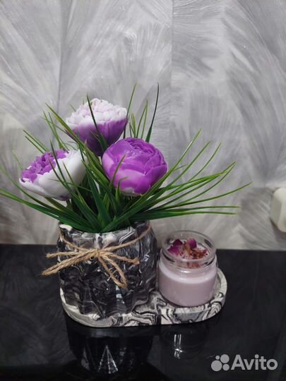 Цветы из мыла ручной работы, аромасвеча