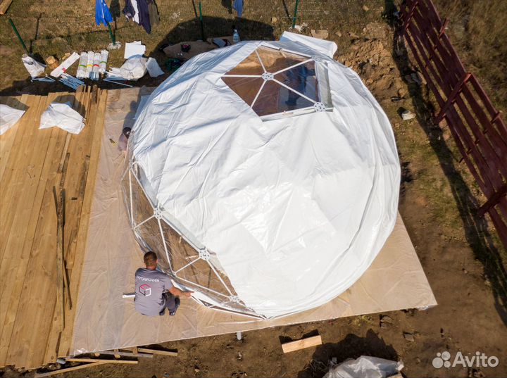 Глэмпинг сфера купольный шатер, зимний вариант
