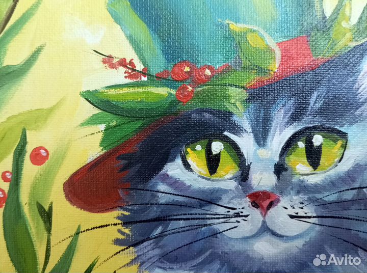 Картина маслом на подрамнике Кот