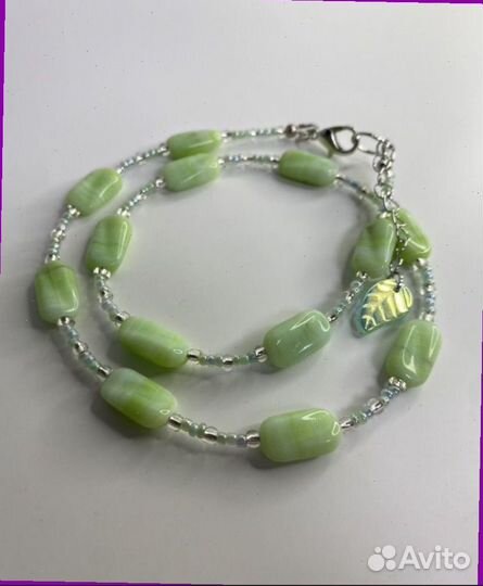 Зеленые бусы чешское стекло 44 см