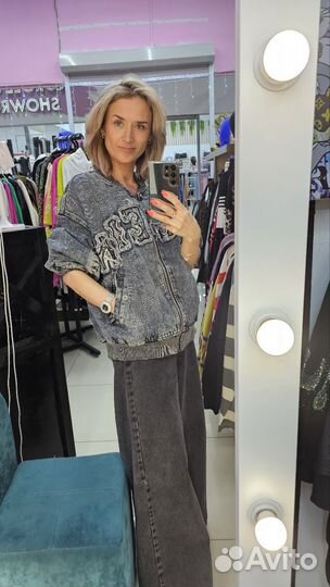 Бомбер джинсовый с поетками