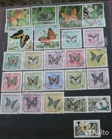 24 марки Красивых бабочек разных стран