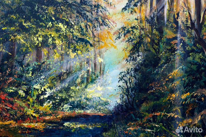 Картина акрилом 40х50см. Лесной пейзаж