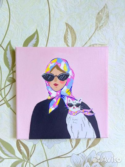 Картина на холсте Девушка с кошкой