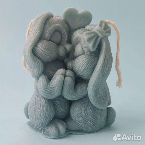 Свеча влюблённые зайчики ручной работы