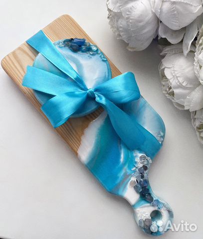 Набор подарочный доска и подстаканник из смолы