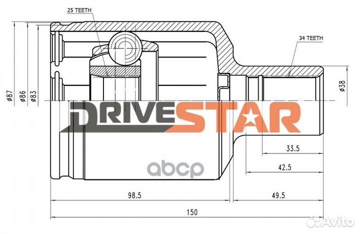 ШРУС внутренний левый 25x38x34 icem0004FL drive