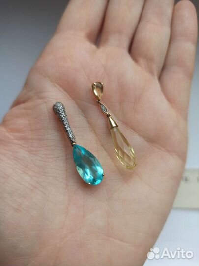 Золотой кулон подвеска голубой топаз цитрин 585