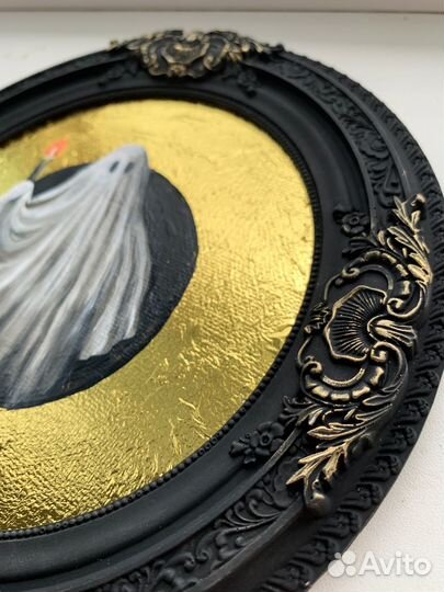 Картина маслом, привидение, призрак в рамке, 20 см