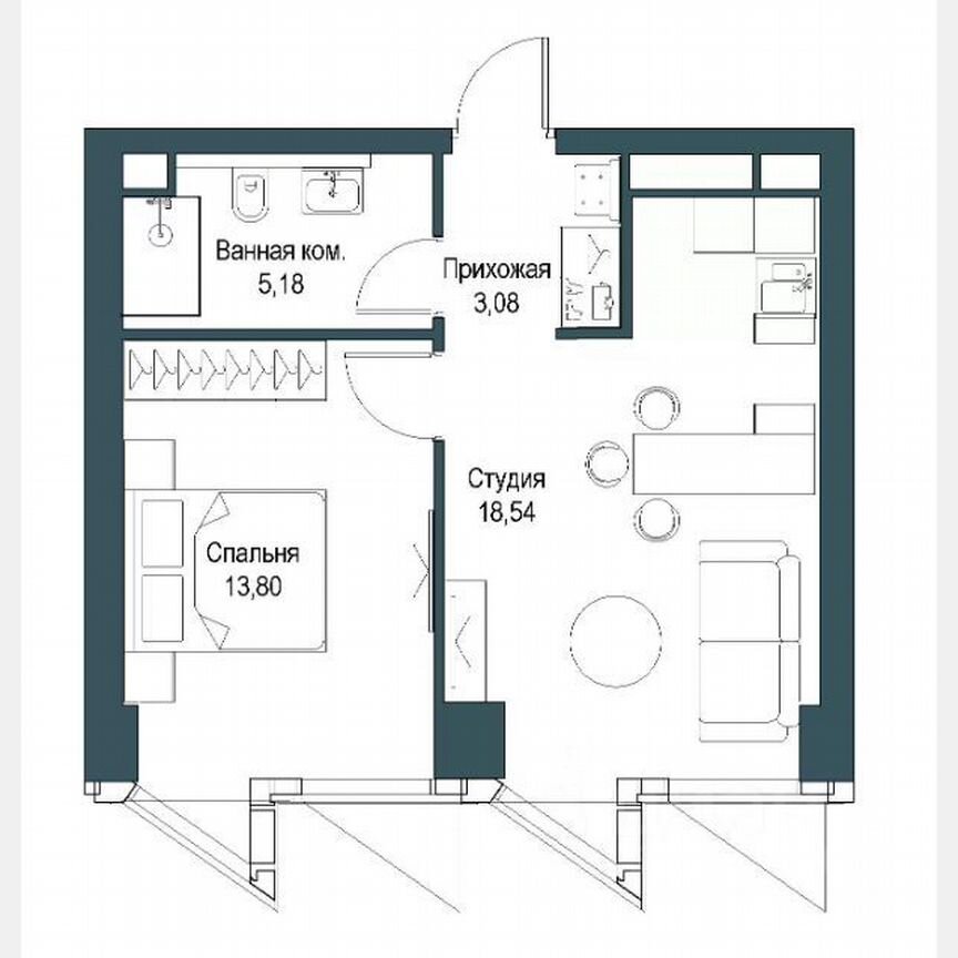 2-к. квартира, 40,9 м², 19/58 эт.