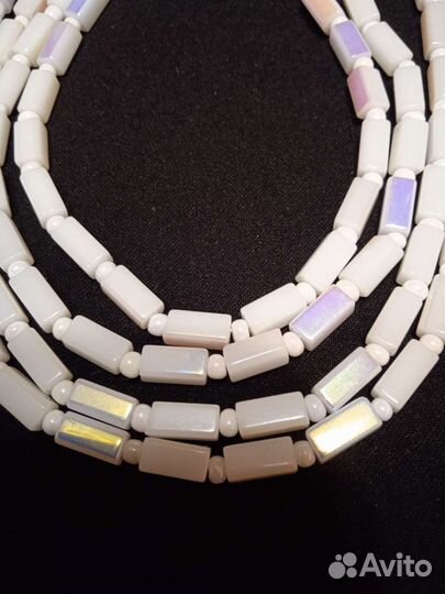 Бусы белое молочное стекло двухрядные винтажные