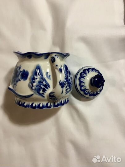 Новая сахарница Лебедь Гжель оригинал