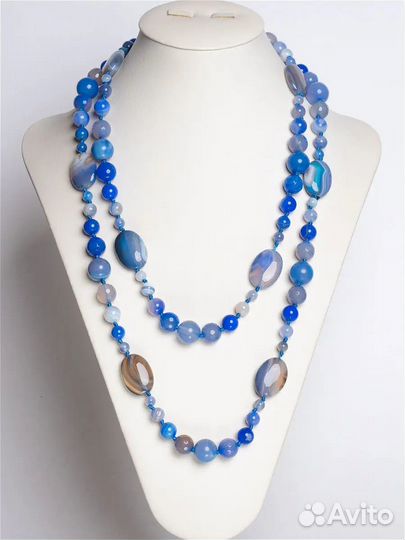 Бусы натур синий агат 130 см Россия