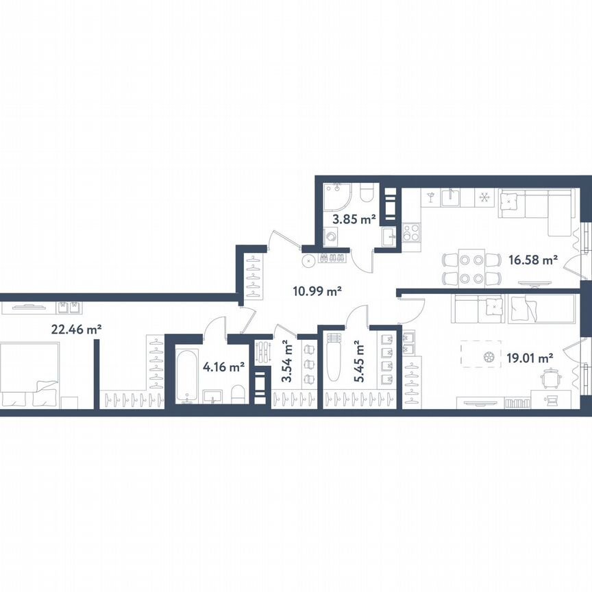 2-к. квартира, 90,1 м², 8/11 эт.