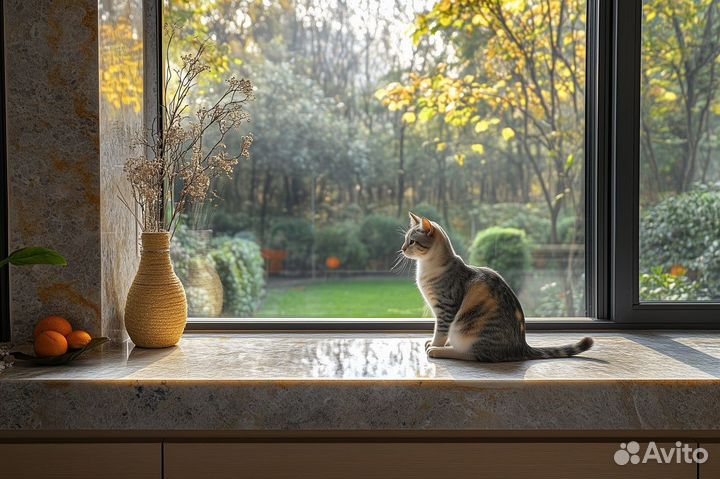 Подоконник из камня с замером, расчёт