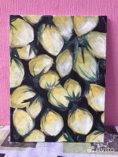 Картина масло+мастихины Лимоны