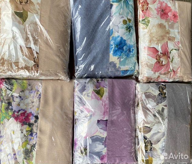 Шторы готовые, рогожка принт