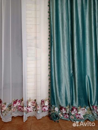 Шторы и тюль италия,шелковый бархат,стеклярус