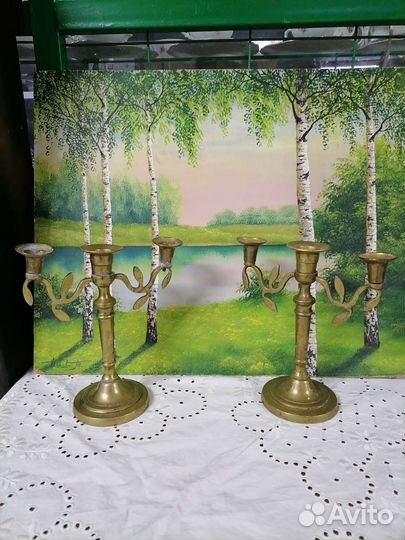 Старинные подсвечники,канделябры, бронза, пара