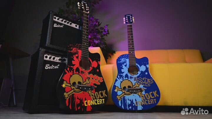 Акустическая Гитара c рисунком (и чехол)