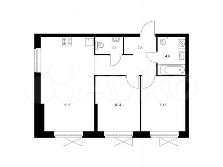 2-к. квартира, 56,9 м², 10/22 эт.