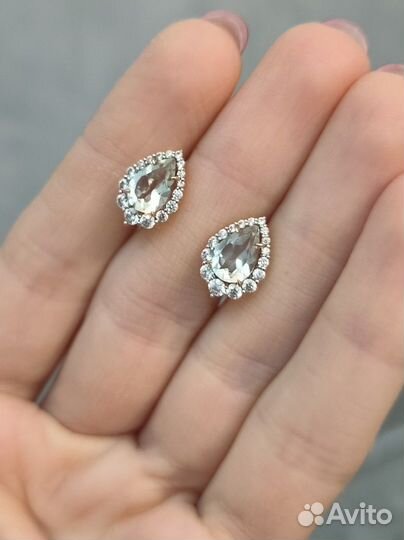 Золотые серьги празиолитом и фианитами 585