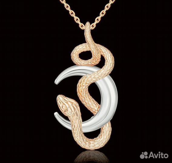 Золотая подвеска Змея. Кулон из красного золота