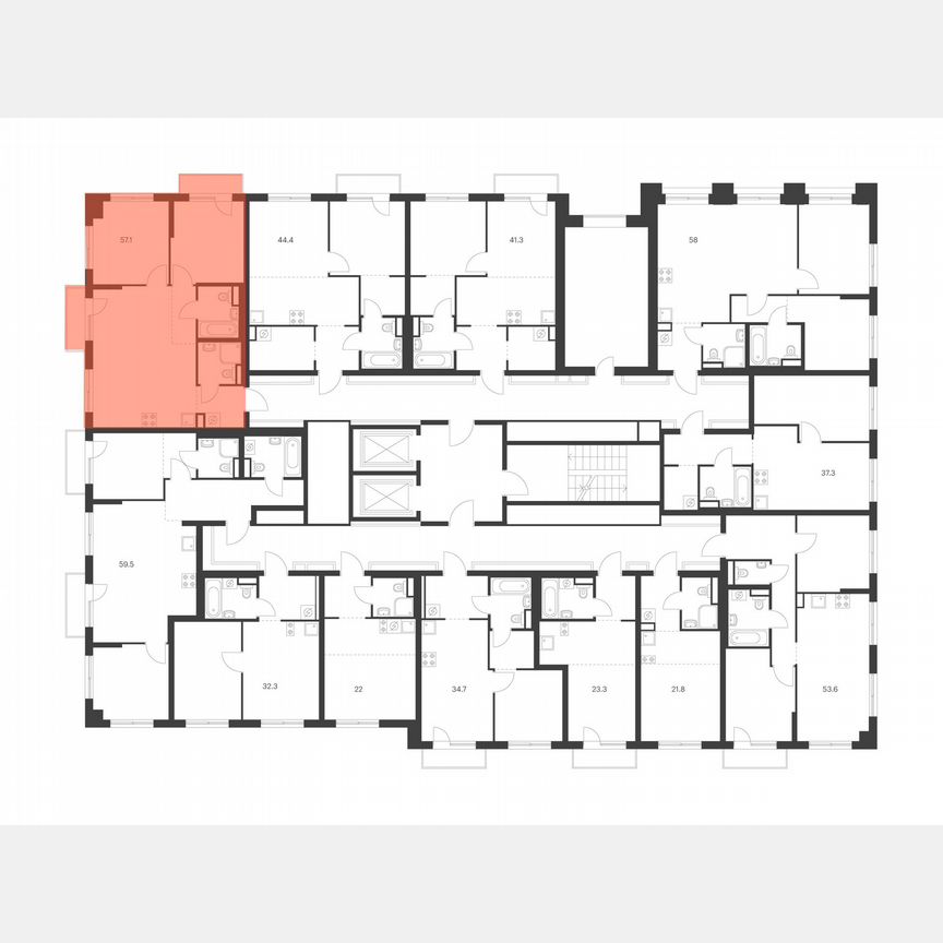 2-к. квартира, 57,1 м², 5/15 эт.