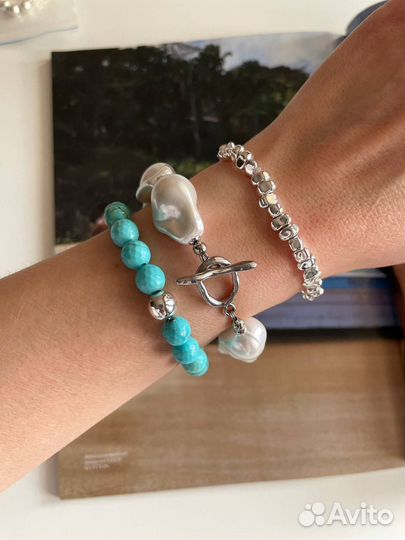 Браслеты из камней гематита, турквенита, жемчуга
