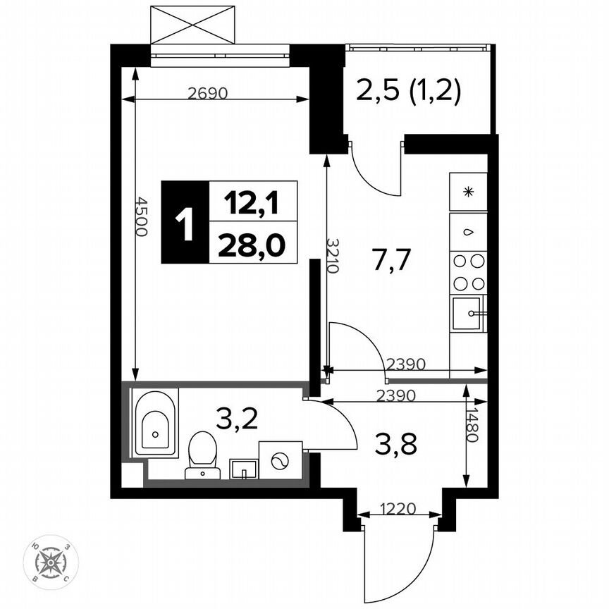 1-к. квартира, 28 м², 10/15 эт.