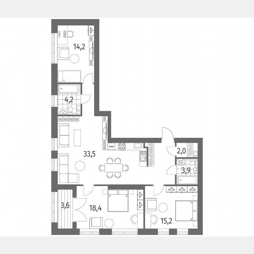 3-к. квартира, 103,4 м², 2/13 эт.