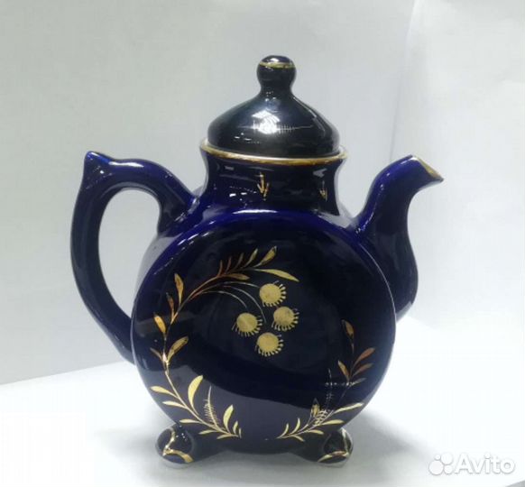 Заварочный чайник Гжель кобальт позолота