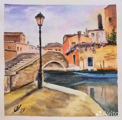 Картина Городской пейзаж. Акварель. 25 * 25 см