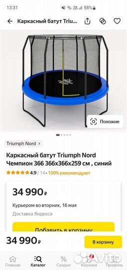 Батут каркасный Triumph Nord
